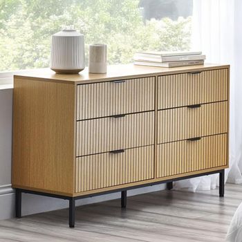 Sia Oak 6 Drawer Wide Ribbed Chest