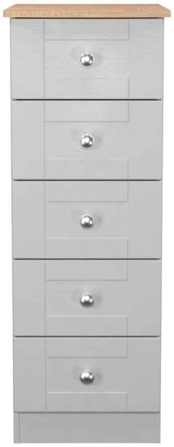 Sussex Grey and Oak Narrow 5 Drawer Chest