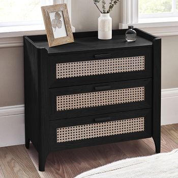 Sydney Black and Faux Rattan 3 Drawer Chest
