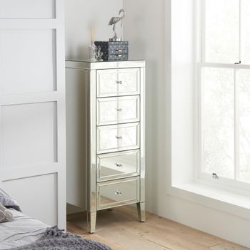 Valencia Mirrored Narrow 5 Drawer Chest