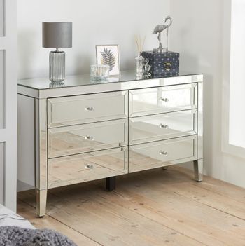 Valencia Mirrored 6 Drawer Wide Chest