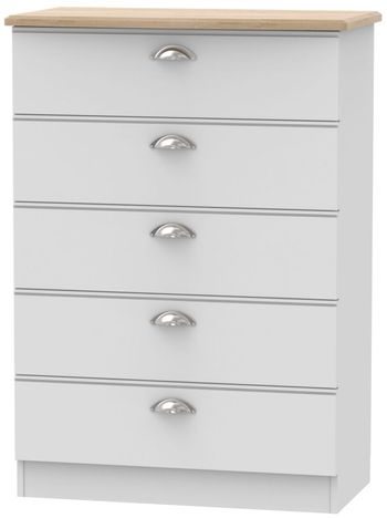 Victoria Grey and Riviera Oak 5 Drawer Chest