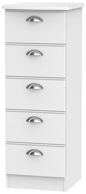 Victoria White 5 Drawer Narrow Chest