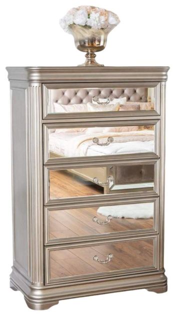 Jessica Champagne Mirrored 5 Drawer Tall Chest