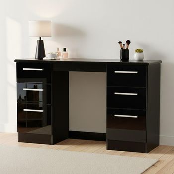 Knightsbridge Double Black Gloss 6 Drawer Dressing Table