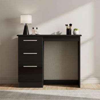 Knightsbridge Single Black Gloss 3 Drawer Dressing Table