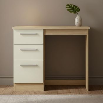 Knightsbridge Cream Gloss and Light Oak 3 Drawer Single Dressing Table