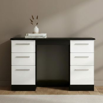 Knightsbridge White Gloss and Black 6 Drawer Double Dressing Table
