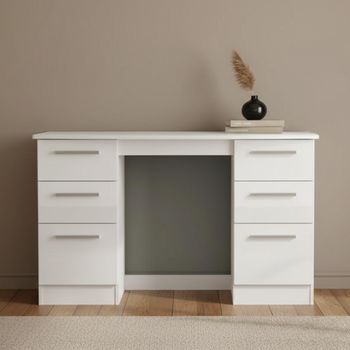Knightsbridge White Gloss 6 Drawer Double Dressing Table