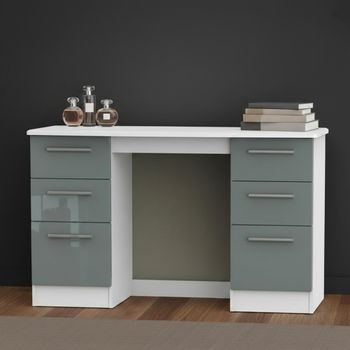 Knightsbridge Grey Gloss and White 6 Drawer Double Dressing Table