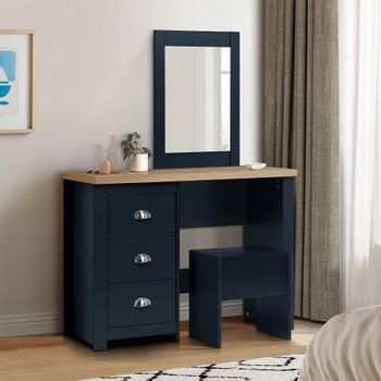 Highgate Navy Blue Painted and Oak Effect 3 Drawer Dressing Table Set