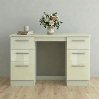 Knightsbridge Cream Gloss 6 Drawer Double Dressing Table