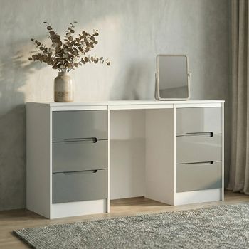 Monaco Grey Gloss and White 6 Drawer Double Dressing Table