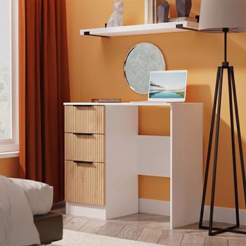 Java Fluted Effect Natural and White 3 Drawer Single Dressing Table