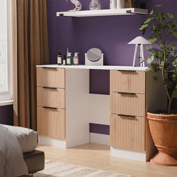 Java Fluted Effect Natural and White 6 Drawer Double Dressing Table