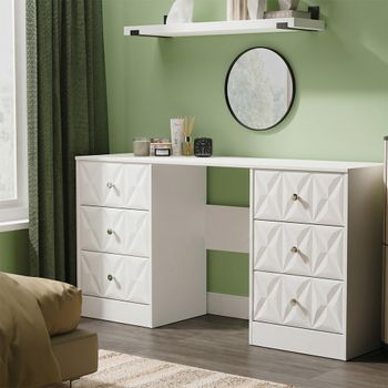 San Jose White 6 Drawer Double Dressing Table