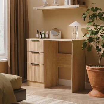 Java Fluted Effect Natural and Nebraska 3 Drawer Single Dressing Table