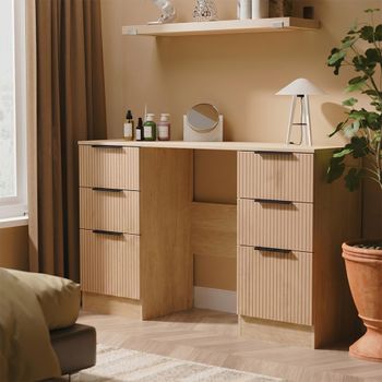 Java Fluted Effect Natural and Nebraska 6 Drawer Double Dressing Table