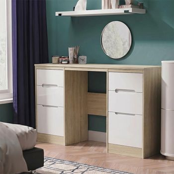 Monaco White Matt and Oak 6 Drawer Double Dressing Table