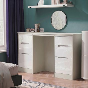Monaco White Gloss and Cashmere 6 Drawer Double Dressing Table