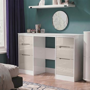 Monaco Cashmere Gloss and White 6 Drawer Double Dressing Table