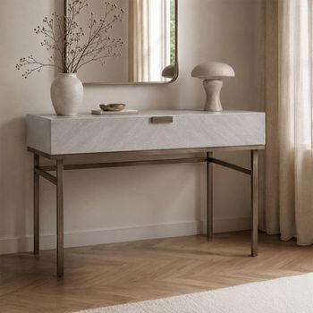 Lilly Soft Grey and Bronze Wood and Metal 1 Drawer Chevron Dressing Table