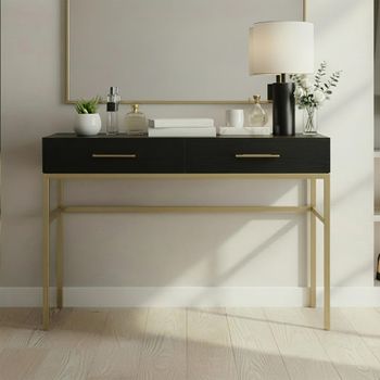 Tulip Wenge Black and Gold Wood and Metal 2 Drawer Dressing Table