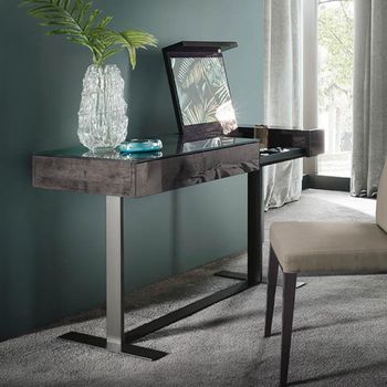 Heritage Italian Dark Velvet Birch High Gloss and Black 1 Drawer Dressing Table with Lift Up Mirror
