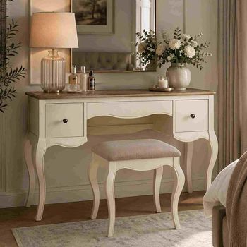 Camille Ivory 3 Drawer French Style Dressing Table with Stool