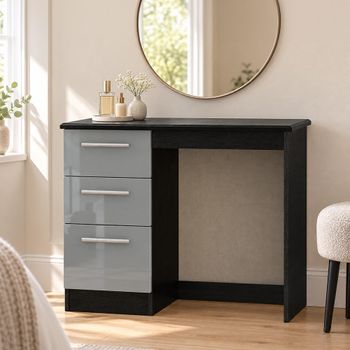 Knightsbridge Grey Gloss and Black 3 Drawer Single Dressing Table