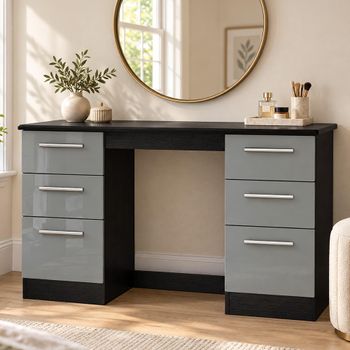 Knightsbridge Grey Gloss and Black 6 Drawer Double Dressing Table