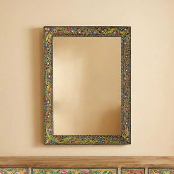 Jungle Natural Mango Wood Hand Painted Wall Mirror - 76cm x 101cm