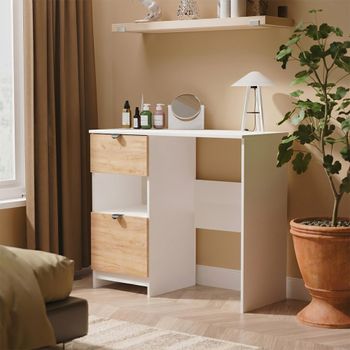 Bora Gold Craft Oak and White Matt 2 Drawer Open Shelf Single Dressing Table