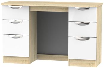 Camden White Gloss and Oak 6 Drawer Double Dressing Table