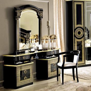 Aida Italian Black and Gold 6 Drawer Double Pedestal Dressing Table