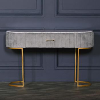 Upholstered Grey Velvet 1 Drawer Curved Dressing Table