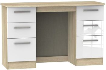 Knightsbridge White Gloss and Oak 6 Drawer Double Dressing Table