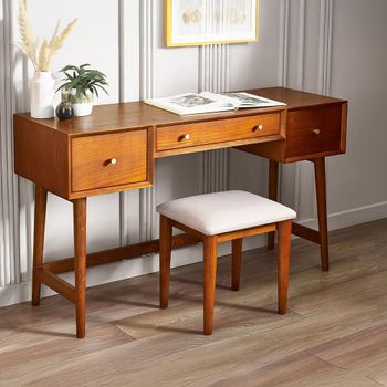 Lowry Cherry Wood 3 Drawer Retro Style Dressing Table with Stool