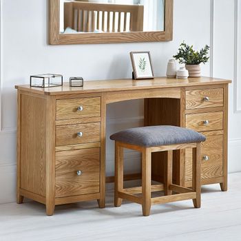 Mallory Oak 6 Drawer Double Dressing Table with Stool