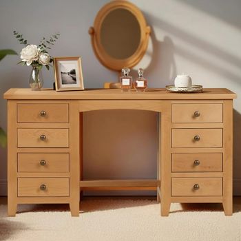 Marlborough Oak 8 Drawer Double Dressing Table