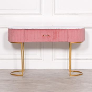Upholstered Pink Velvet 1 Drawer Curved Dressing Table