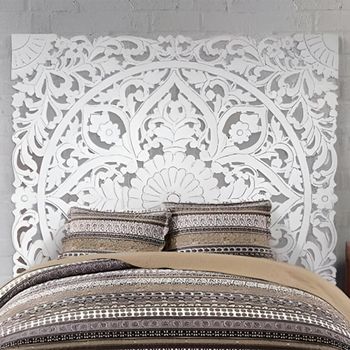 Radoyya White Carved Wood 120cm Headboard