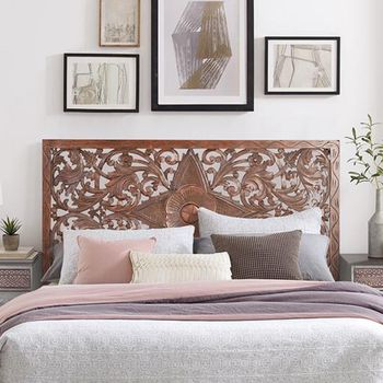 Yurchen Walnut Carved Wood 166cm Headboard