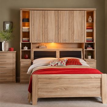 Luxor 3+4 Rustic Oak 215cm Overbed Unit with 33cm Occasional Element and 140cm Bed
