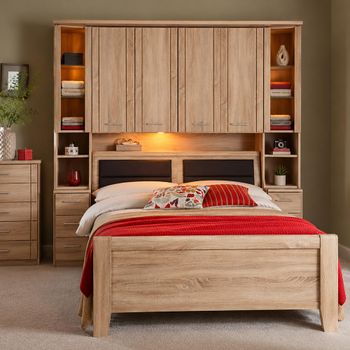 Luxor 3+4 Rustic Oak 235cm Overbed Unit with 33cm Occasional Element and 150cm Bed