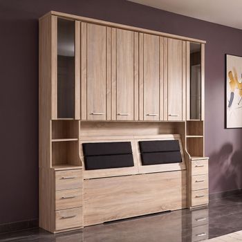 Luxor 3+4 Rustic Oak 33cm Occasional Element and Bedding Box 235cm Overbed Unit