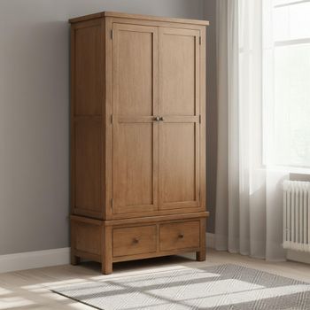 Original Rustic Oak 2 Door 2 Drawer Wardrobe