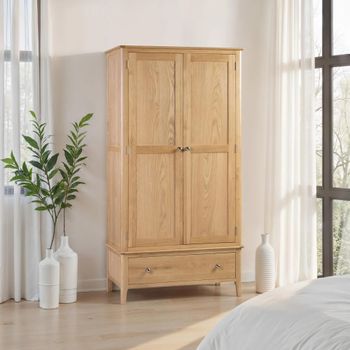 Cotswold Oak Double 2 Door 1 Drawer Wardrobe
