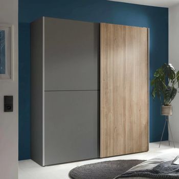 Berno Oak Fluted and Dark Grey 2 Door Sliding Wardrobe