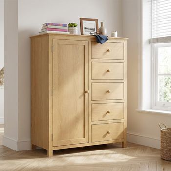 Arlington Short Oak 1 Door 5 Drawer Wardrobe